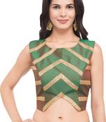 Green self design silk readymade blouse