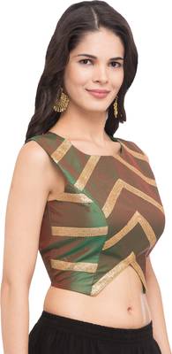 Green self design silk readymade blouse 4