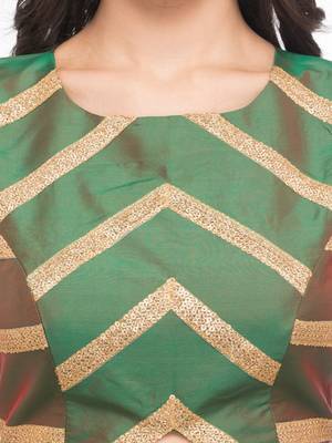 Green self design silk readymade blouse 5