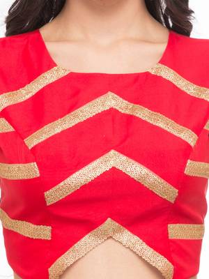 Red self design silk readymade blouse 5