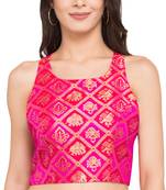 Pink self design dupion_silk readymade blouse