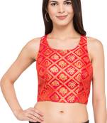 Red self design dupion_silk readymade blouse