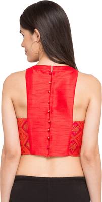 Red self design dupion_silk readymade blouse 2