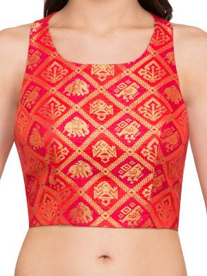 Red self design dupion_silk readymade blouse 5