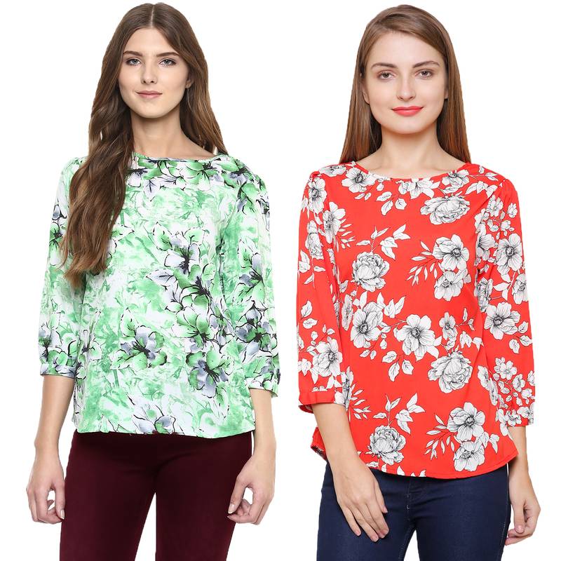 Multi Color Crepe Floral Print tops - The Shopping Fever - 2696226