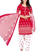Red Printed Synthetic Unstitched Salwar With Dupatta