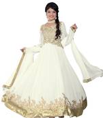 White embroidered georgette semi-stitched salwar with dupatta