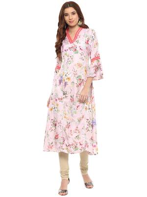 Pink printed polyester kurti 1