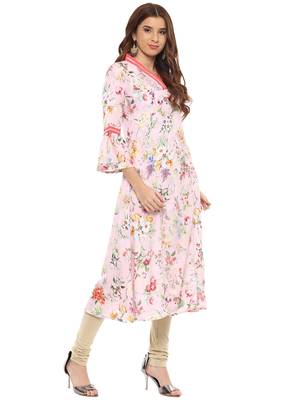 Pink printed polyester kurti 4