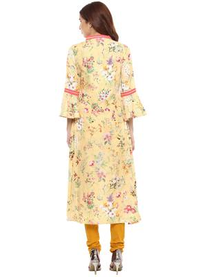 Yellow printed polyester kurti 2