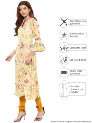 Yellow printed polyester kurti 3