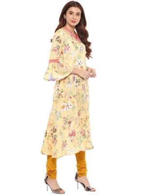 Yellow printed polyester kurti 4