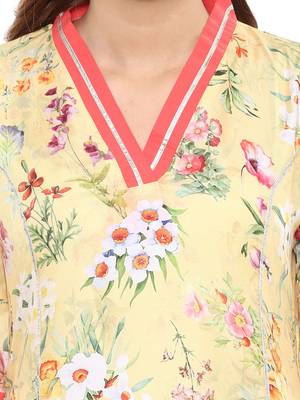 Yellow printed polyester kurti 5