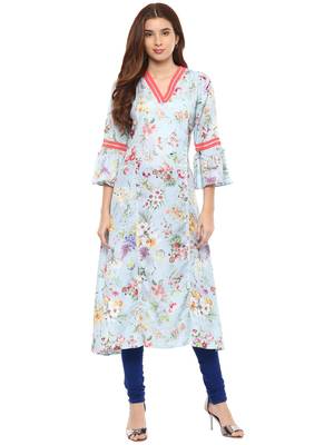 Sky-blue printed polyester kurti 1