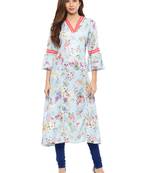 Sky-blue printed polyester kurti