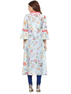 Sky-blue printed polyester kurti 2