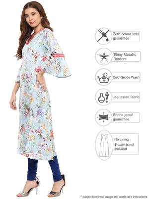 Sky-blue printed polyester kurti 3