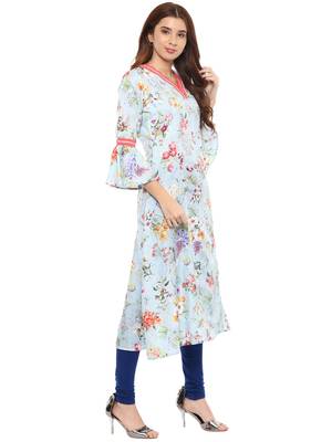 Sky-blue printed polyester kurti 4
