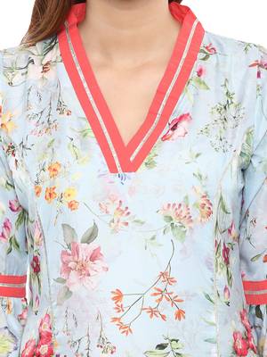 Sky-blue printed polyester kurti 5