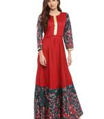 Red printed polyester kurti