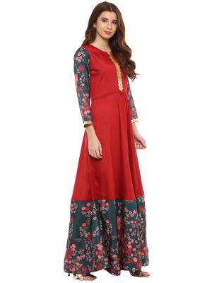 Red printed polyester kurti 4
