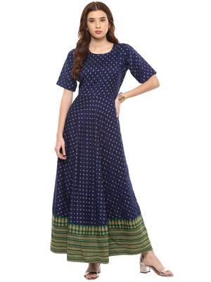 Blue printed polyester kurti 1