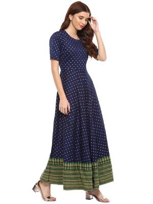 Blue printed polyester kurti 4