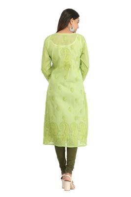 Green Embroidered Cotton Chikankari Kurti 3