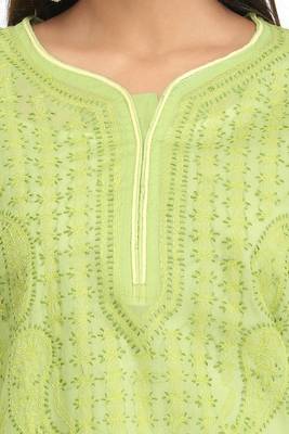 Green Embroidered Cotton Chikankari Kurti 5