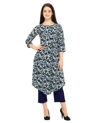 Navy-Blue Printed Cotton Kurti 1