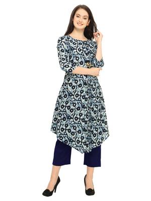 Navy-Blue Printed Cotton Kurti 2