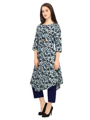 Navy-Blue Printed Cotton Kurti 3