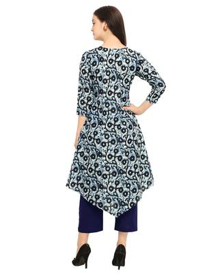 Navy-Blue Printed Cotton Kurti 4