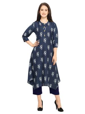 Navy-Blue Printed Cotton Kurti 1