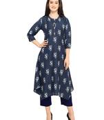 Navy-Blue Printed Cotton Kurti