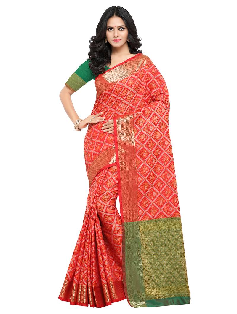 Red brasso patola saree with blouse