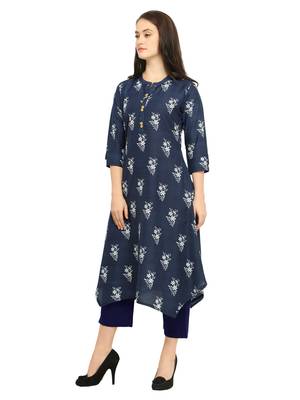 Navy-Blue Printed Cotton Kurti 2