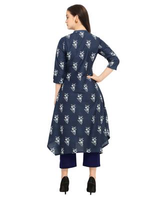 Navy-Blue Printed Cotton Kurti 3