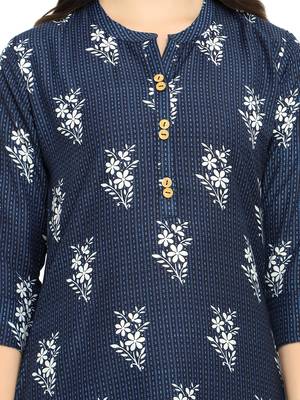 Navy-Blue Printed Cotton Kurti 4