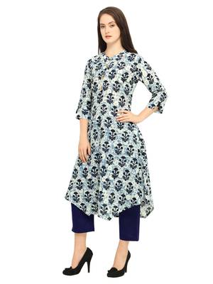 Off-White Printed Cotton Kurti 2