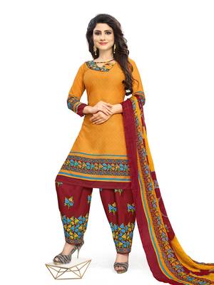 Yellow fancy crepe salwar with dupatta 1
