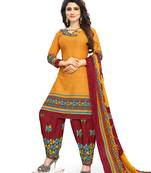 Yellow fancy crepe salwar with dupatta