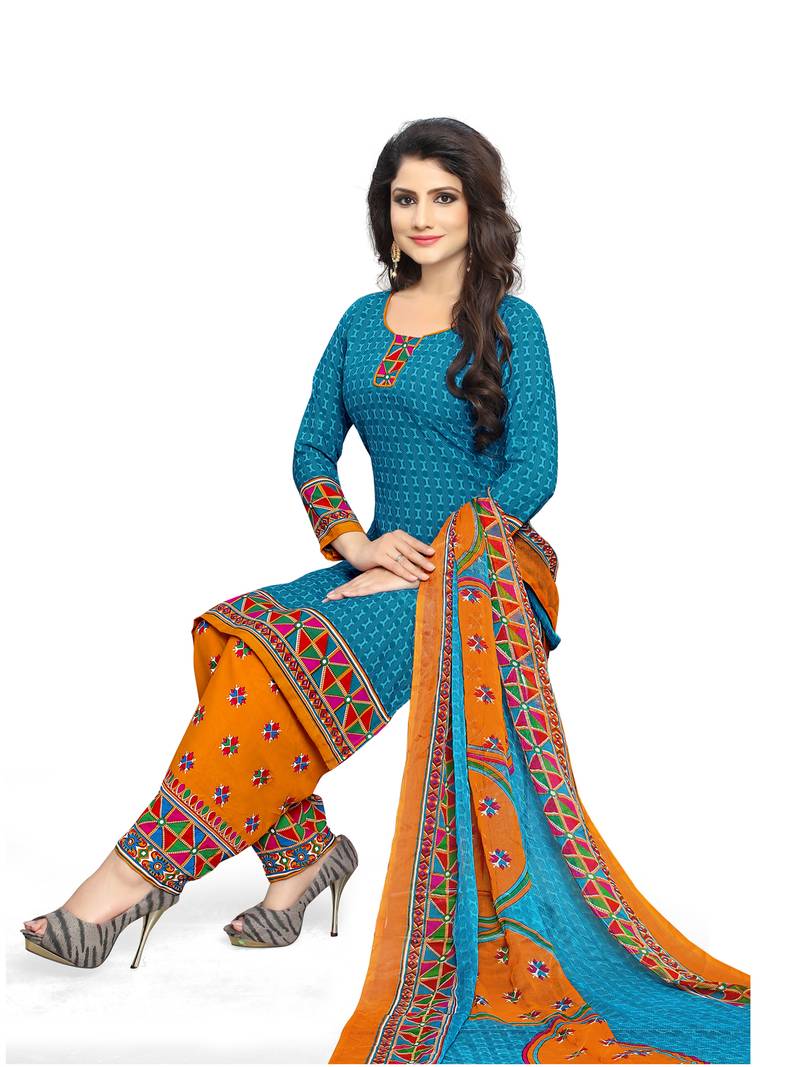 Blue fancy crepe salwar with dupatta