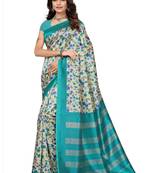 Blue Plain Cotton Kalamkari Saree With Blouse