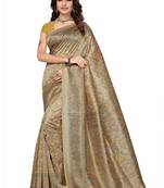 Bronze Plain Cotton Kalamkari Saree With Blouse