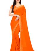 Orange Plain Georgette Saree With Blouse
