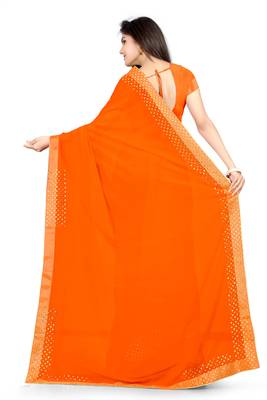 Orange Plain Georgette Saree With Blouse 3