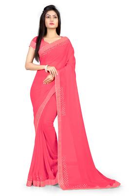 Light Pink Plain Georgette Saree With Blouse 1