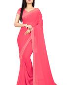 Light Pink Plain Georgette Saree With Blouse