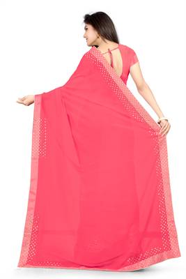 Light Pink Plain Georgette Saree With Blouse 3